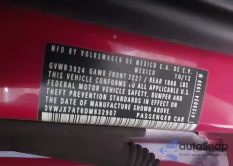 2013 Volkswagen Beetle 2.5L из США, поврежденный, VIN 3VWJX7AT6DM632907